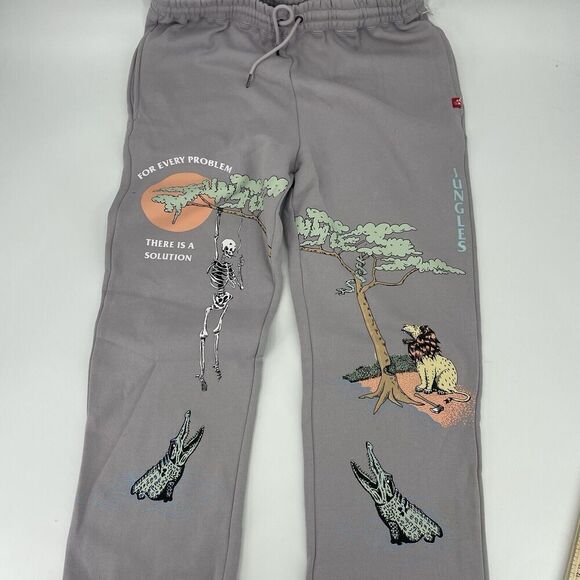 Jungles For Every Problem Sweatpants Men's 2XL Gray Graphic Print Drawstring - Picture 16 of 16